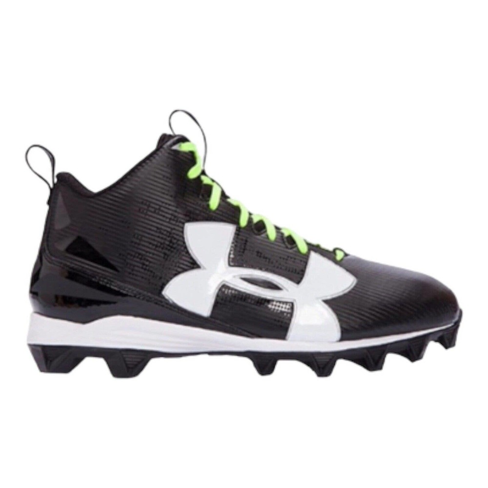 Under Armour Mens Football Cleats Black White Neon Green Mid Top 1258168-002